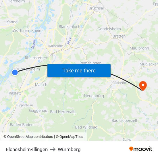 Elchesheim-Illingen to Wurmberg map