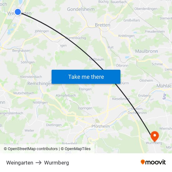 Weingarten to Wurmberg map