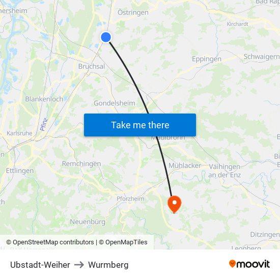 Ubstadt-Weiher to Wurmberg map