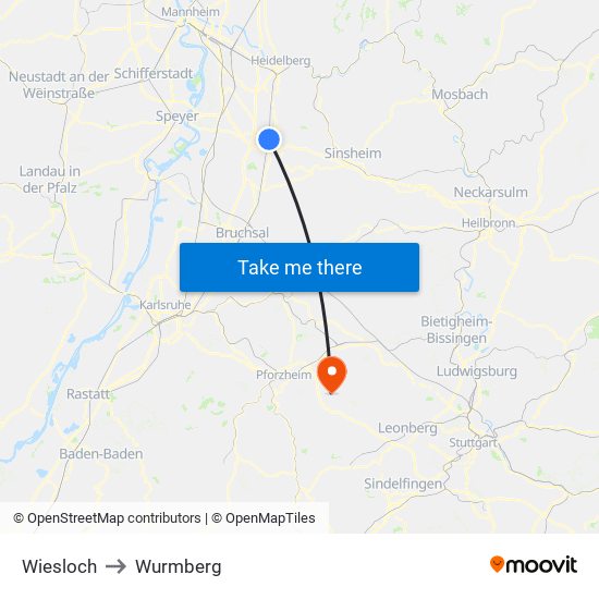 Wiesloch to Wurmberg map