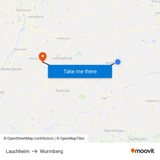 Lauchheim to Wurmberg map