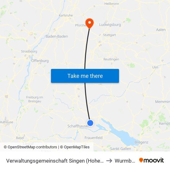 Verwaltungsgemeinschaft Singen (Hohentwiel) to Wurmberg map