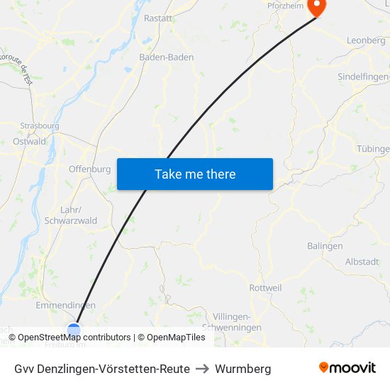 Gvv Denzlingen-Vörstetten-Reute to Wurmberg map