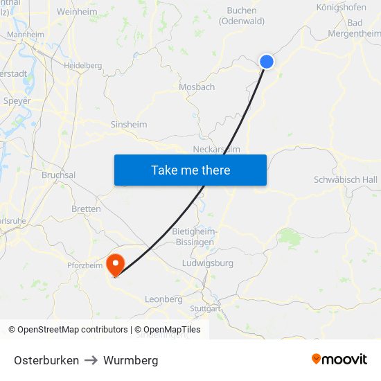 Osterburken to Wurmberg map