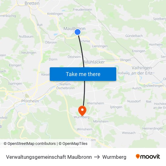 Verwaltungsgemeinschaft Maulbronn to Wurmberg map