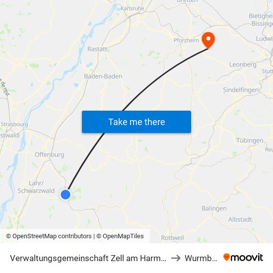Verwaltungsgemeinschaft Zell am Harmersbach to Wurmberg map