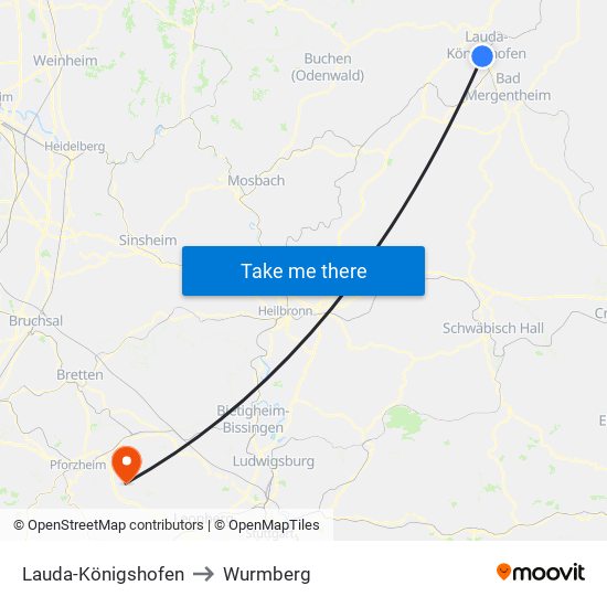 Lauda-Königshofen to Wurmberg map