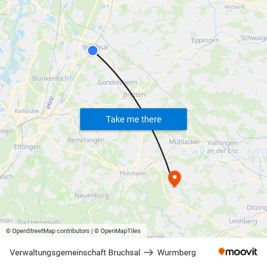 Verwaltungsgemeinschaft Bruchsal to Wurmberg map