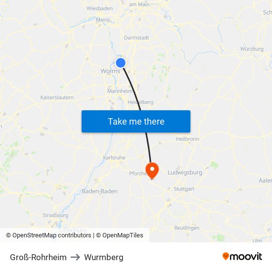 Groß-Rohrheim to Wurmberg map