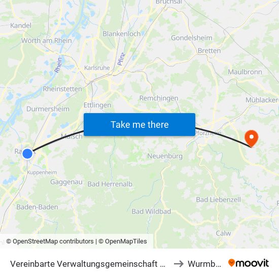 Vereinbarte Verwaltungsgemeinschaft Rastatt to Wurmberg map