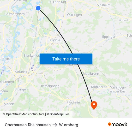 Oberhausen-Rheinhausen to Wurmberg map