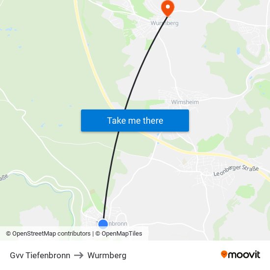 Gvv Tiefenbronn to Wurmberg map