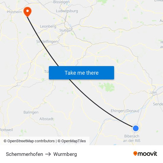 Schemmerhofen to Wurmberg map