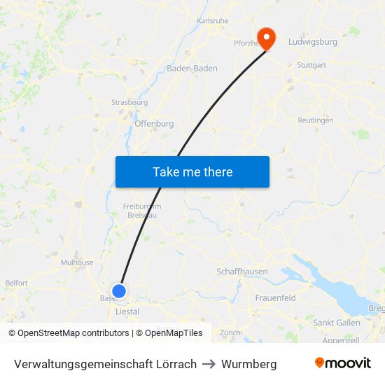 Verwaltungsgemeinschaft Lörrach to Wurmberg map