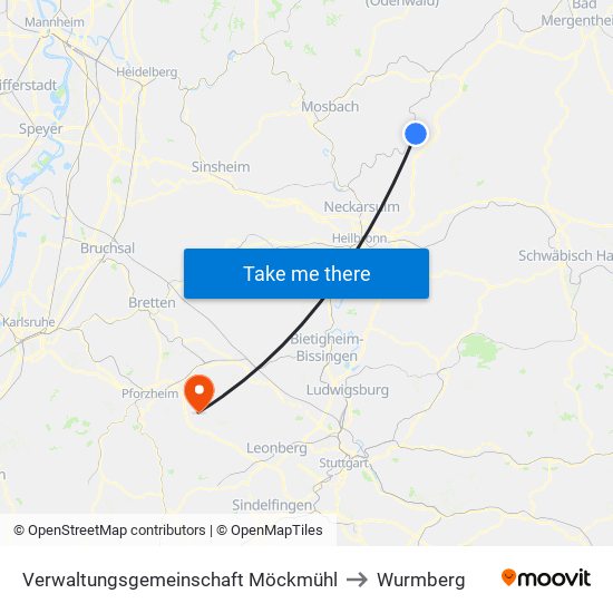 Verwaltungsgemeinschaft Möckmühl to Wurmberg map