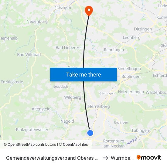 Gemeindeverwaltungsverband Oberes Gäu to Wurmberg map