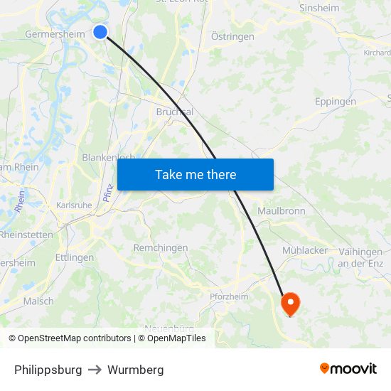 Philippsburg to Wurmberg map