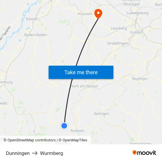 Dunningen to Wurmberg map