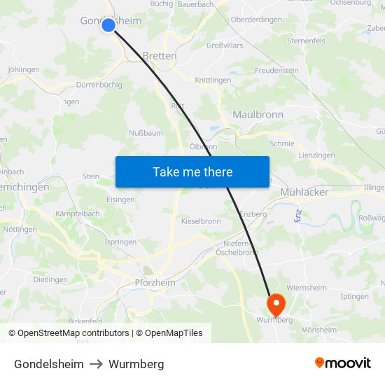 Gondelsheim to Wurmberg map