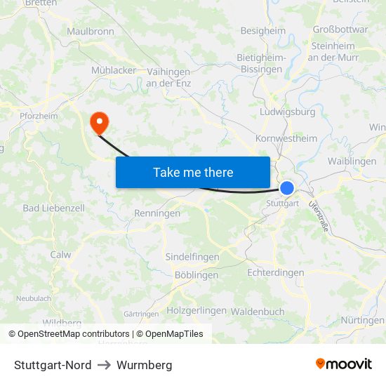 Stuttgart-Nord to Wurmberg map