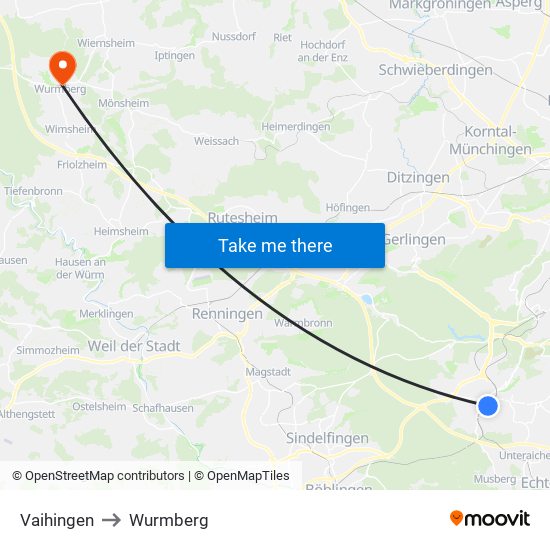 Vaihingen to Wurmberg map