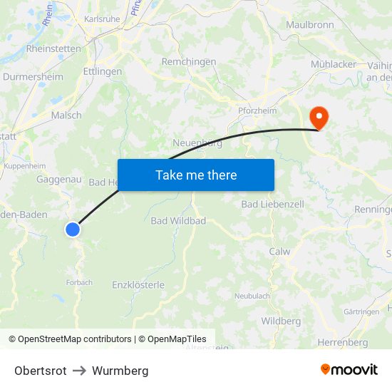 Obertsrot to Wurmberg map