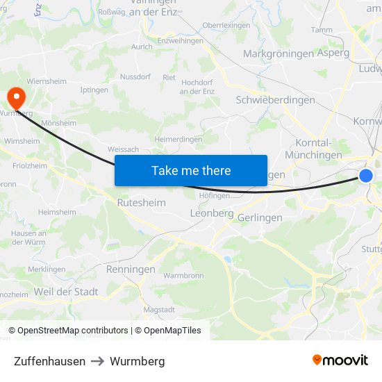 Zuffenhausen to Wurmberg map