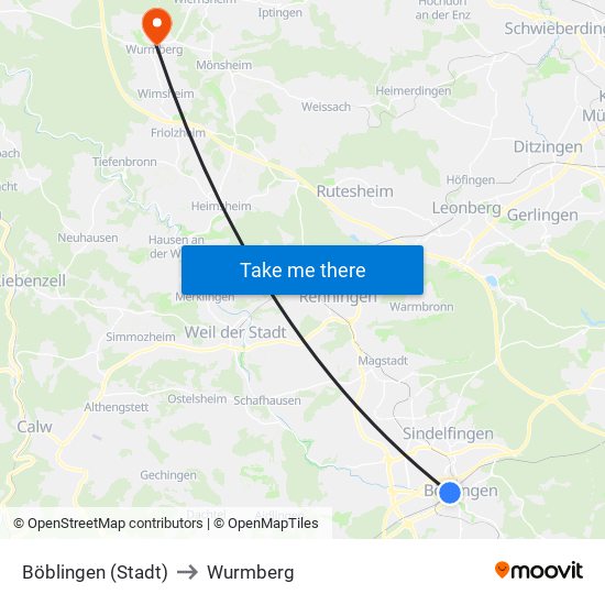 Böblingen (Stadt) to Wurmberg map