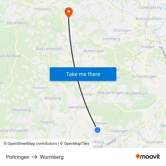 Poltringen to Wurmberg map