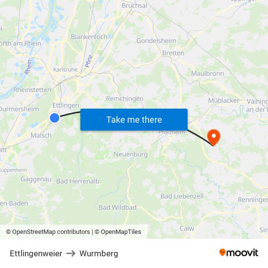 Ettlingenweier to Wurmberg map