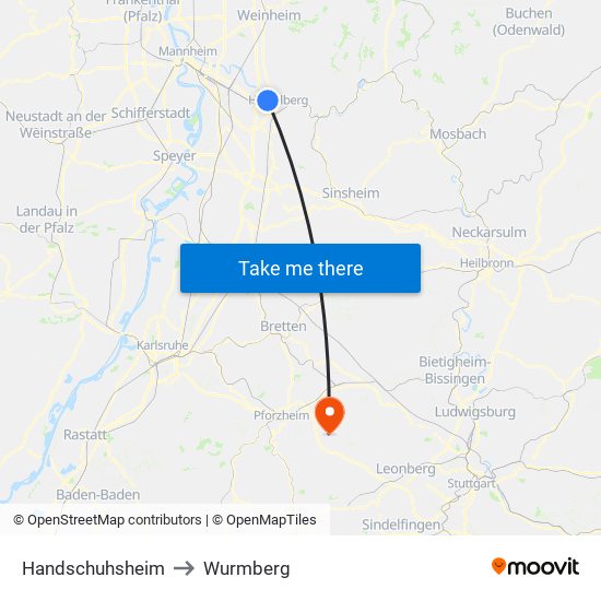 Handschuhsheim to Wurmberg map