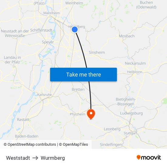 Weststadt to Wurmberg map