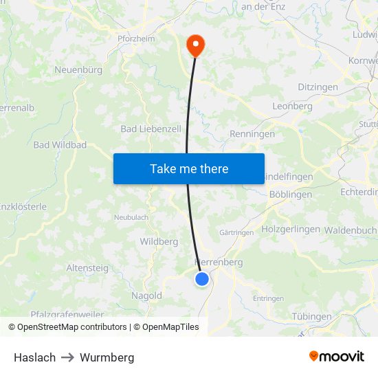 Haslach to Wurmberg map