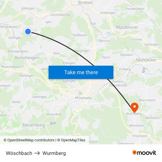 Wöschbach to Wurmberg map