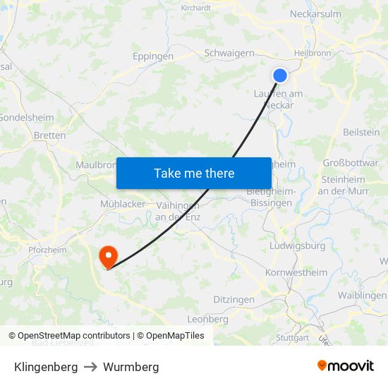 Klingenberg to Wurmberg map