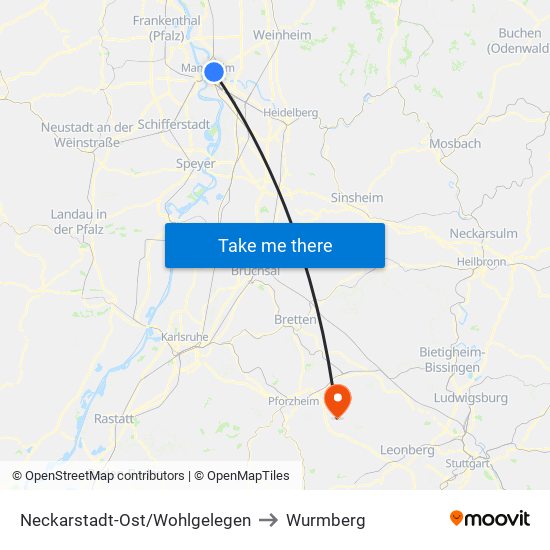 Neckarstadt-Ost/Wohlgelegen to Wurmberg map