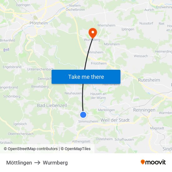 Möttlingen to Wurmberg map
