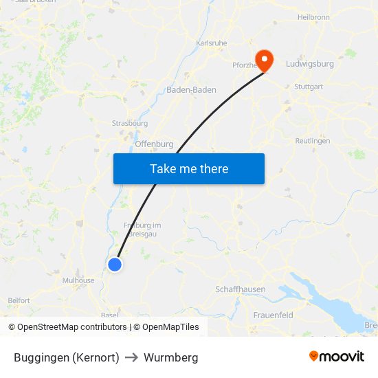 Buggingen (Kernort) to Wurmberg map