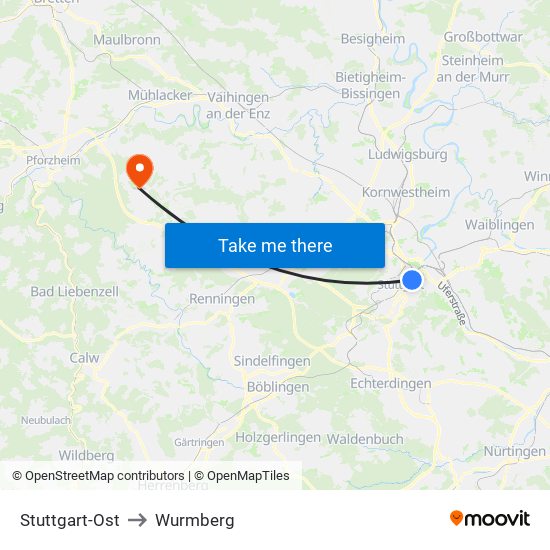 Stuttgart-Ost to Wurmberg map
