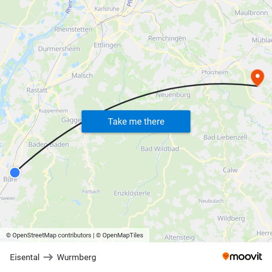 Eisental to Wurmberg map