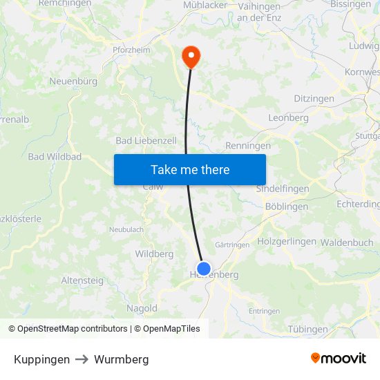 Kuppingen to Wurmberg map