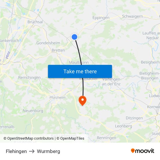 Flehingen to Wurmberg map