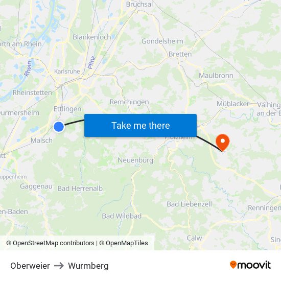 Oberweier to Wurmberg map