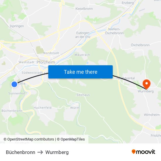 Büchenbronn to Wurmberg map