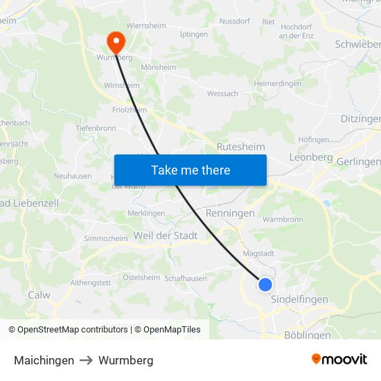 Maichingen to Wurmberg map