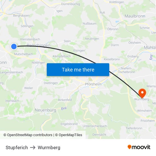 Stupferich to Wurmberg map
