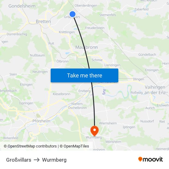 Großvillars to Wurmberg map