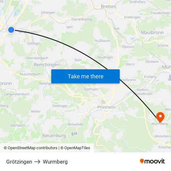 Grötzingen to Wurmberg map