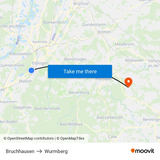 Bruchhausen to Wurmberg map