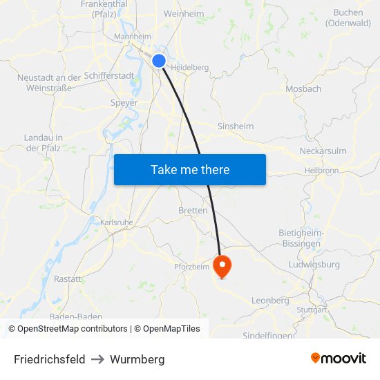 Friedrichsfeld to Wurmberg map